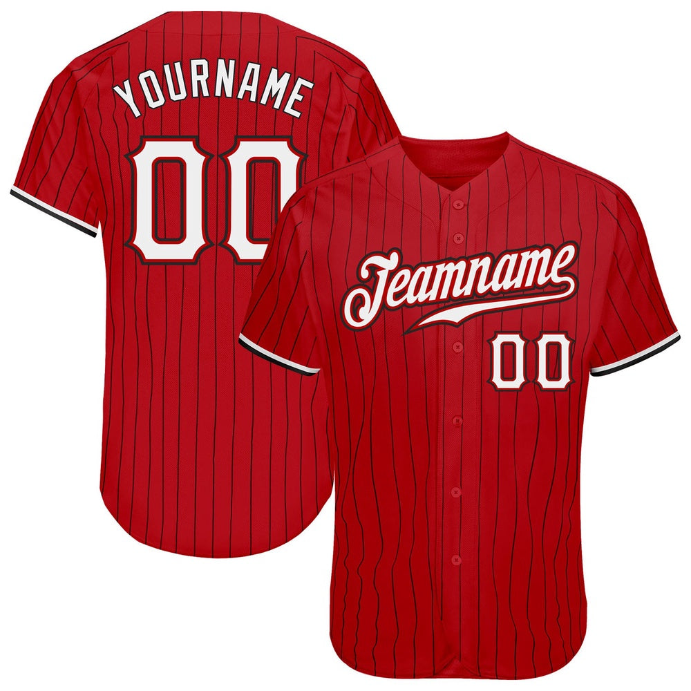 American Baseball Jersey, Custom Red Black Pinstripe White Black Authentic Baseball Jersey, Baseball Jersey Name