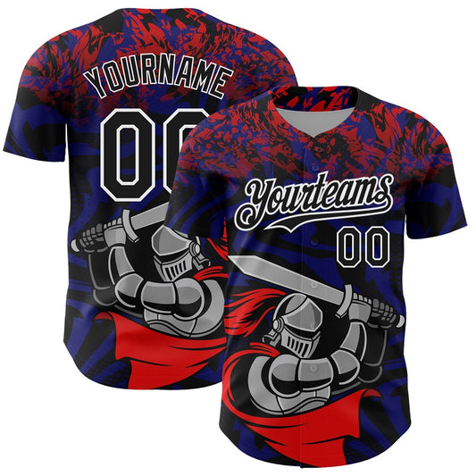 American Baseball Jersey, Custom Red Black Thunder Blue 3D Pattern Design Knight Hero Art Authentic Baseball Jersey, Baseball Jersey Name