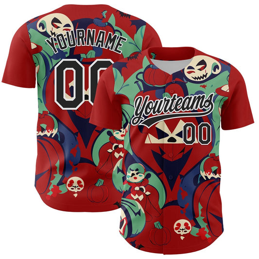 American Baseball Jersey, Custom Red Black White 3D Halloween Authentic Baseball Jersey, Baseball Jersey Name