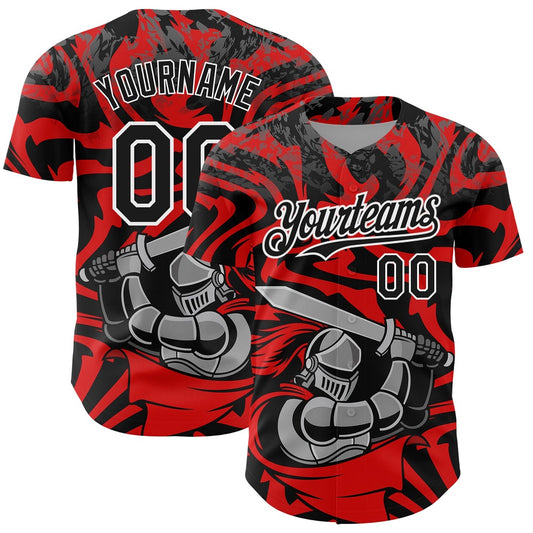 American Baseball Jersey, Custom Red Black White 3D Pattern Design Knight Hero Art Authentic Baseball Jersey, Baseball Jersey Name