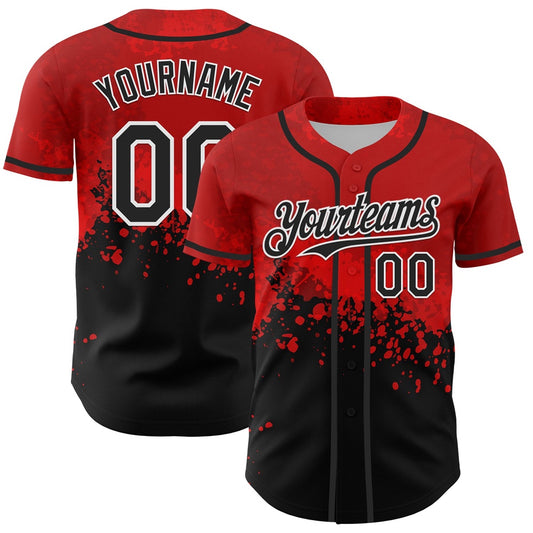 American Baseball Jersey, Custom Red Black White 3D Pattern Design Rave Splatter Authentic Baseball Jersey, Baseball Jersey Name