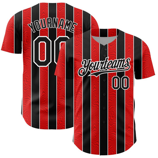 American Baseball Jersey, Custom Red Black White 3D Pattern Design Stripe Authentic Baseball Jersey, Baseball Jersey Name