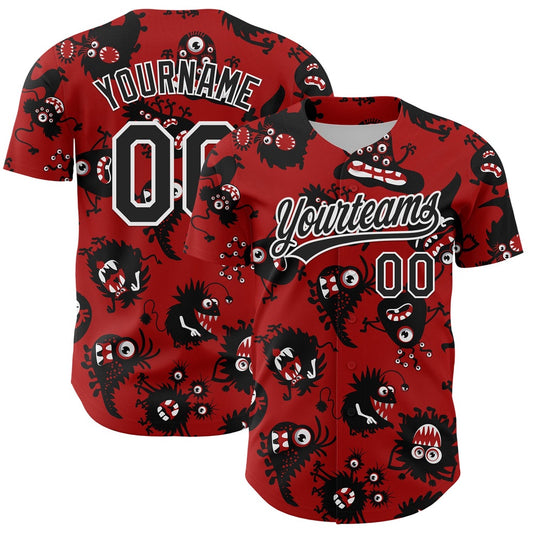 American Baseball Jersey, Custom Red Black White 3D Pattern Halloween Authentic Baseball Jersey, Baseball Jersey Name