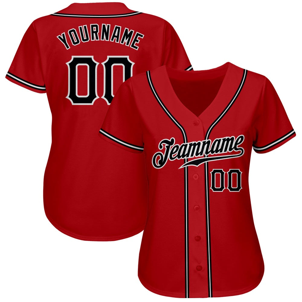 American Baseball Jersey, Custom Red Black White Authentic Baseball Jersey, Baseball Jersey Name
