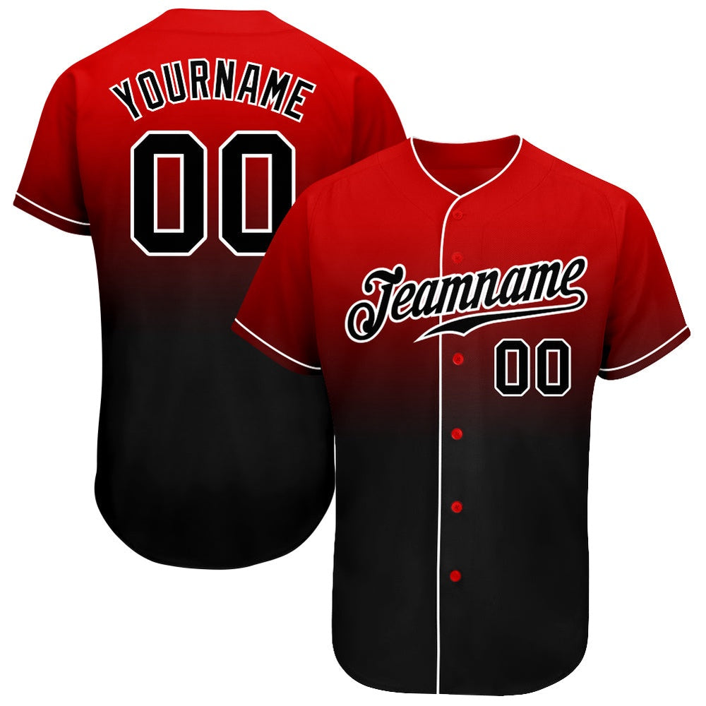 American Baseball Jersey, Custom Red Black White Authentic Fade Fashion Baseball Jersey, Baseball Jersey Name