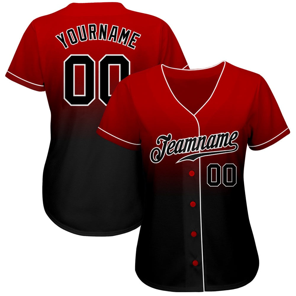 American Baseball Jersey, Custom Red Black White Authentic Fade Fashion Baseball Jersey, Baseball Jersey Name