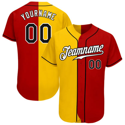 American Baseball Jersey, Custom Red Black Yellow Authentic Split Fashion Baseball Jersey, Baseball Jersey Name