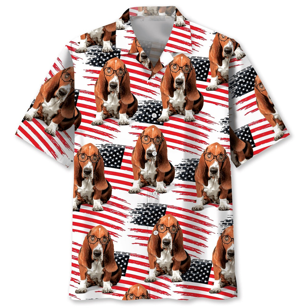 American Basset Hound Hawaiian Shirt, Funny Hawaiian Shirt, Usa Hawaiian Shirt, Vintage Hawaiian Shirts