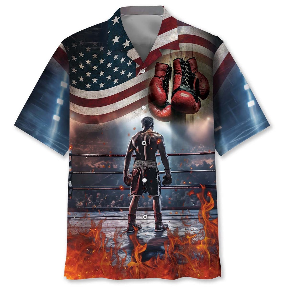 American Flag Boxer Hawaiian Shirt, Funny Hawaiian Shirt, Usa Hawaiian Shirt, Vintage Hawaiian Shirts