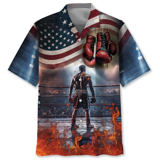 American Flag Boxer Hawaiian Shirt, Funny Hawaiian Shirt, Usa Hawaiian Shirt, Vintage Hawaiian Shirts