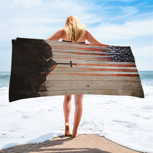 American Flag Cross Beach Towel - Christian Wall Beach Towel - Religious Beach Towel