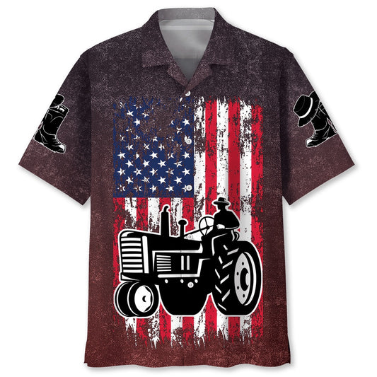 American Flag Tractor Hawaiian Shirt, Funny Hawaiian Shirt, Usa Hawaiian Shirt, Vintage Hawaiian Shirts