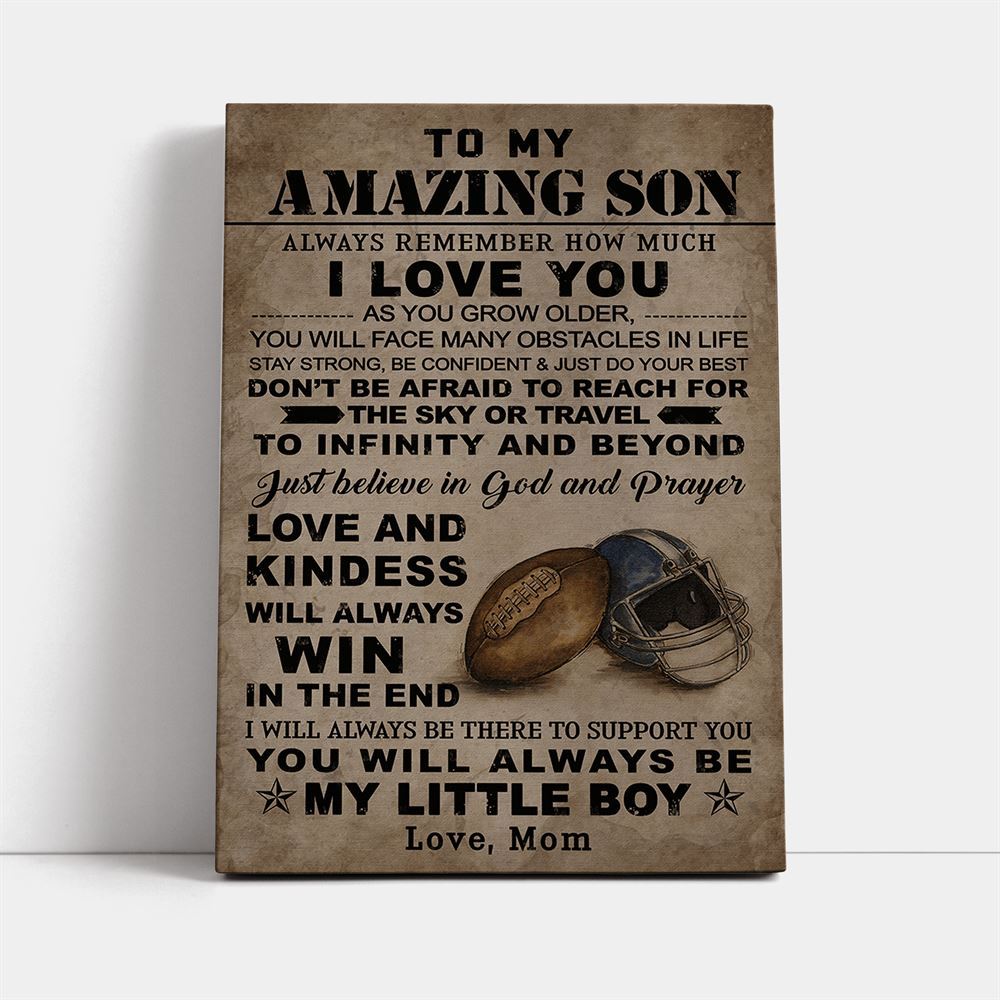 American Football Canvas Mom To Son Always Remember, Mother's Day Canvas Art, Gift For Mom, Birthday Gift, Mother's Day Wall Art