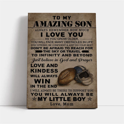 American Football Canvas Mom To Son Always Remember, Mother's Day Canvas Art, Gift For Mom, Birthday Gift, Mother's Day Wall Art