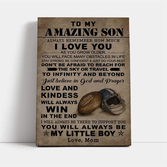 American Football Canvas Mom To Son Always Remember, Mother's Day Canvas Art, Gift For Mom, Birthday Gift, Mother's Day Wall Art