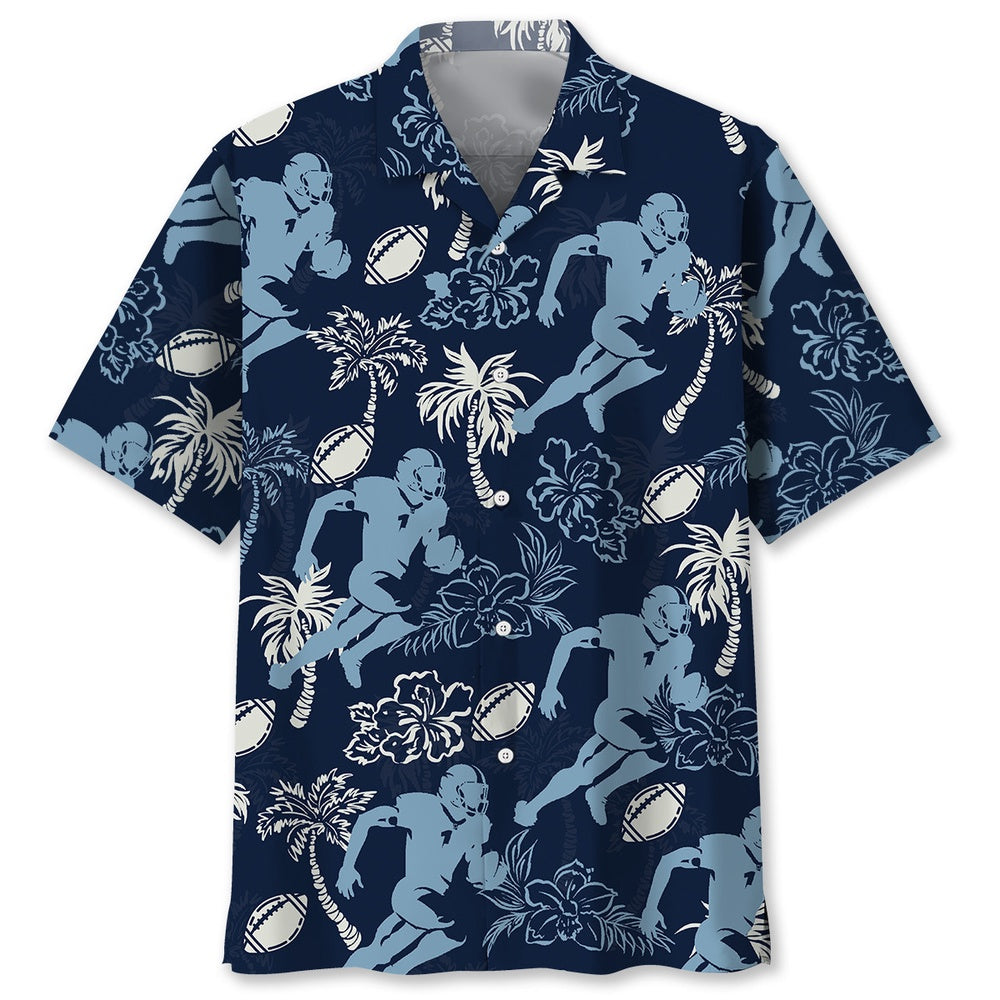 American Football Hibiscus Blue Hawaiian Shirt, Funny Hawaiian Shirt, Usa Hawaiian Shirt, Vintage Hawaiian Shirts