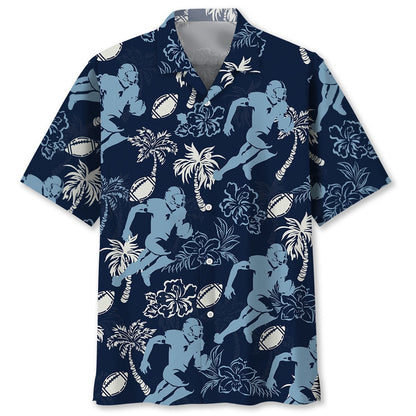 American Football Hibiscus Blue Hawaiian Shirt, Funny Hawaiian Shirt, Usa Hawaiian Shirt, Vintage Hawaiian Shirts