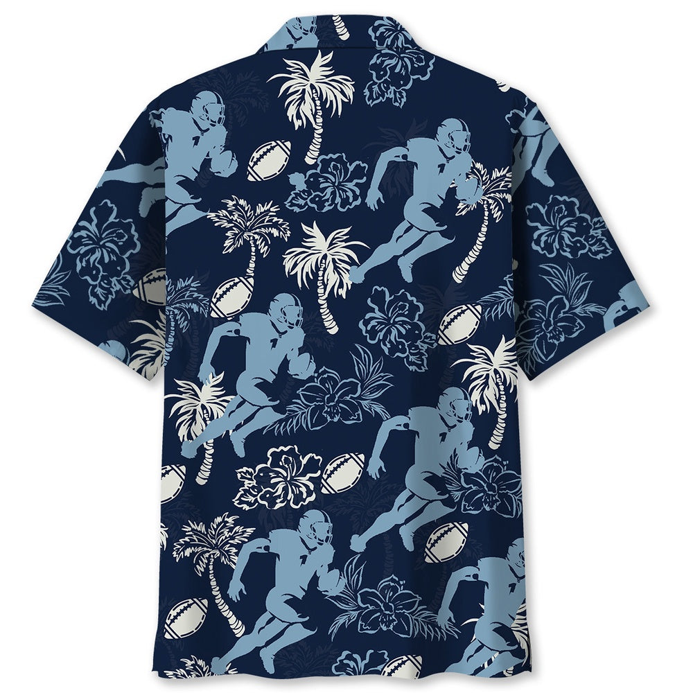 American Football Hibiscus Blue Hawaiian Shirt, Funny Hawaiian Shirt, Usa Hawaiian Shirt, Vintage Hawaiian Shirts