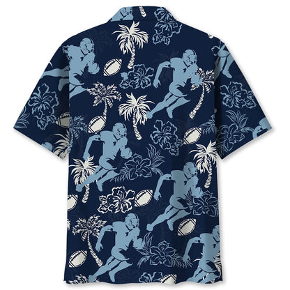 American Football Hibiscus Blue Hawaiian Shirt, Funny Hawaiian Shirt, Usa Hawaiian Shirt, Vintage Hawaiian Shirts