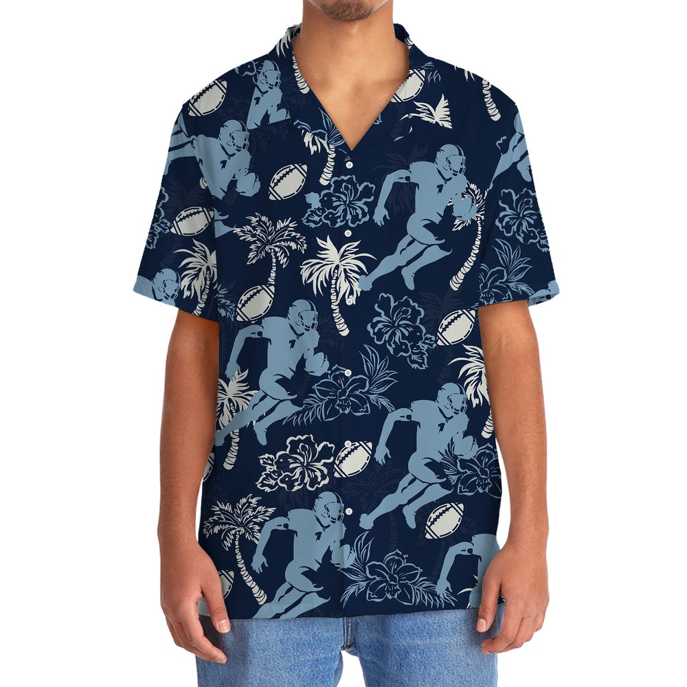 American Football Hibiscus Blue Hawaiian Shirt, Funny Hawaiian Shirt, Usa Hawaiian Shirt, Vintage Hawaiian Shirts