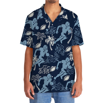 American Football Hibiscus Blue Hawaiian Shirt, Funny Hawaiian Shirt, Usa Hawaiian Shirt, Vintage Hawaiian Shirts