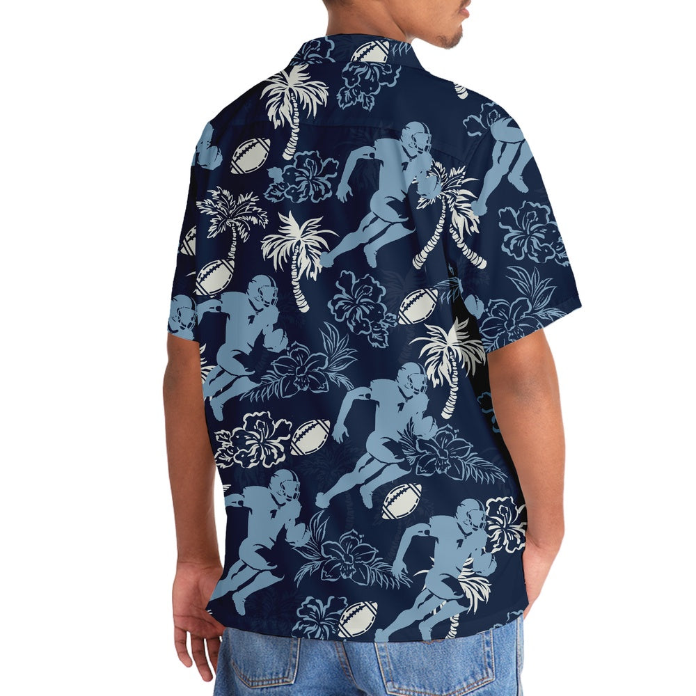 American Football Hibiscus Blue Hawaiian Shirt, Funny Hawaiian Shirt, Usa Hawaiian Shirt, Vintage Hawaiian Shirts