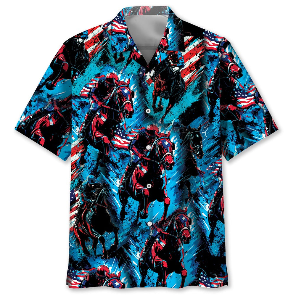 American Jockey Horse Racing Hawaiian Shirt, Funny Hawaiian Shirt, Usa Hawaiian Shirt, Vintage Hawaiian Shirts
