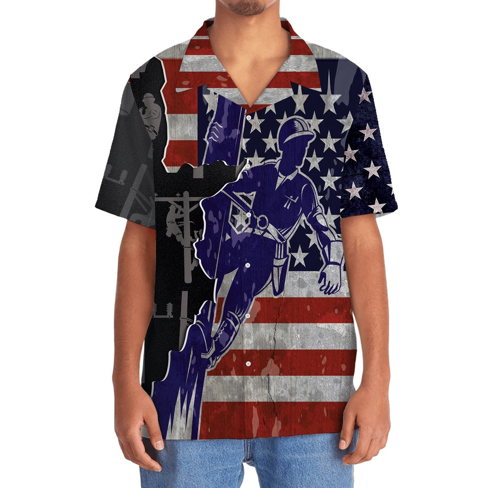 American Lineman Proud Hawaiian Shirt, Funny Hawaiian Shirt, Usa Hawaiian Shirt, Vintage Hawaiian Shirts