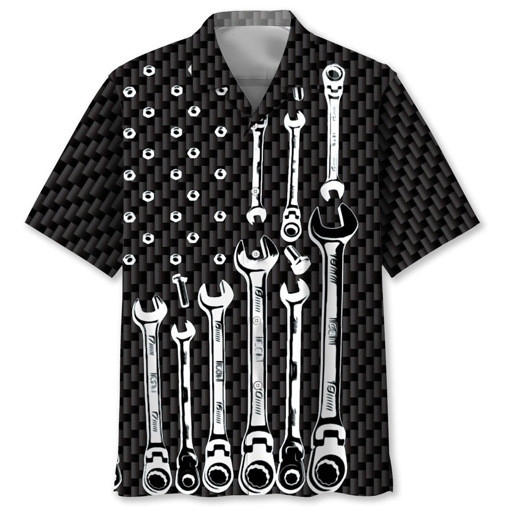 American Mechanic Black And White Hawaiian Shirt, Funny Hawaiian Shirt, Usa Hawaiian Shirt, Vintage Hawaiian Shirts