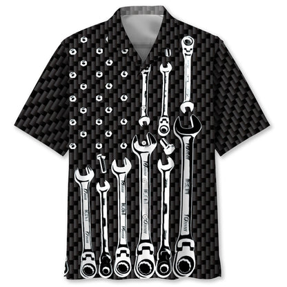 American Mechanic Black And White Hawaiian Shirt, Funny Hawaiian Shirt, Usa Hawaiian Shirt, Vintage Hawaiian Shirts