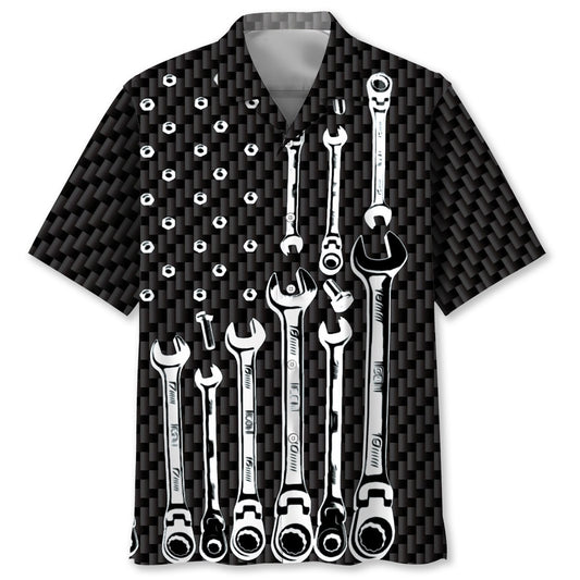 American Mechanic Black And White Hawaiian Shirt, Funny Hawaiian Shirt, Usa Hawaiian Shirt, Vintage Hawaiian Shirts
