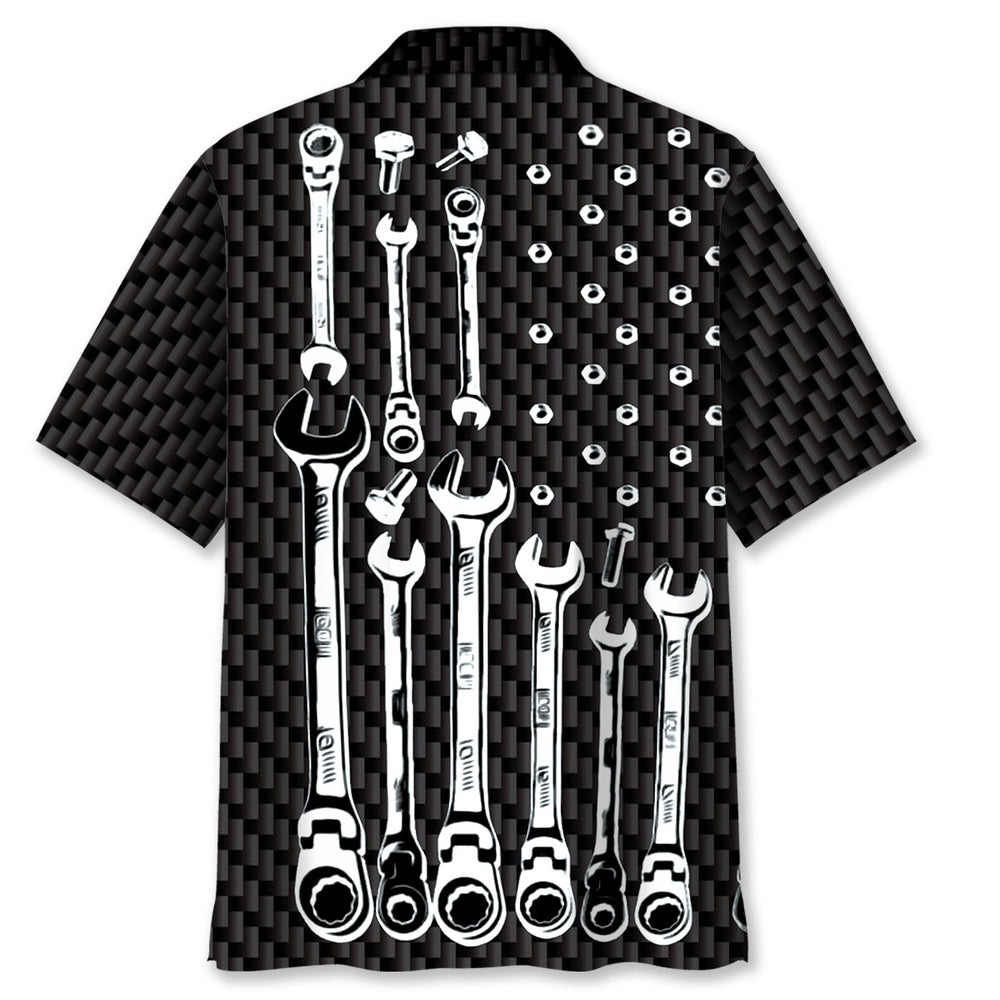 American Mechanic Black And White Hawaiian Shirt, Funny Hawaiian Shirt, Usa Hawaiian Shirt, Vintage Hawaiian Shirts