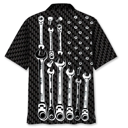 American Mechanic Black And White Hawaiian Shirt, Funny Hawaiian Shirt, Usa Hawaiian Shirt, Vintage Hawaiian Shirts