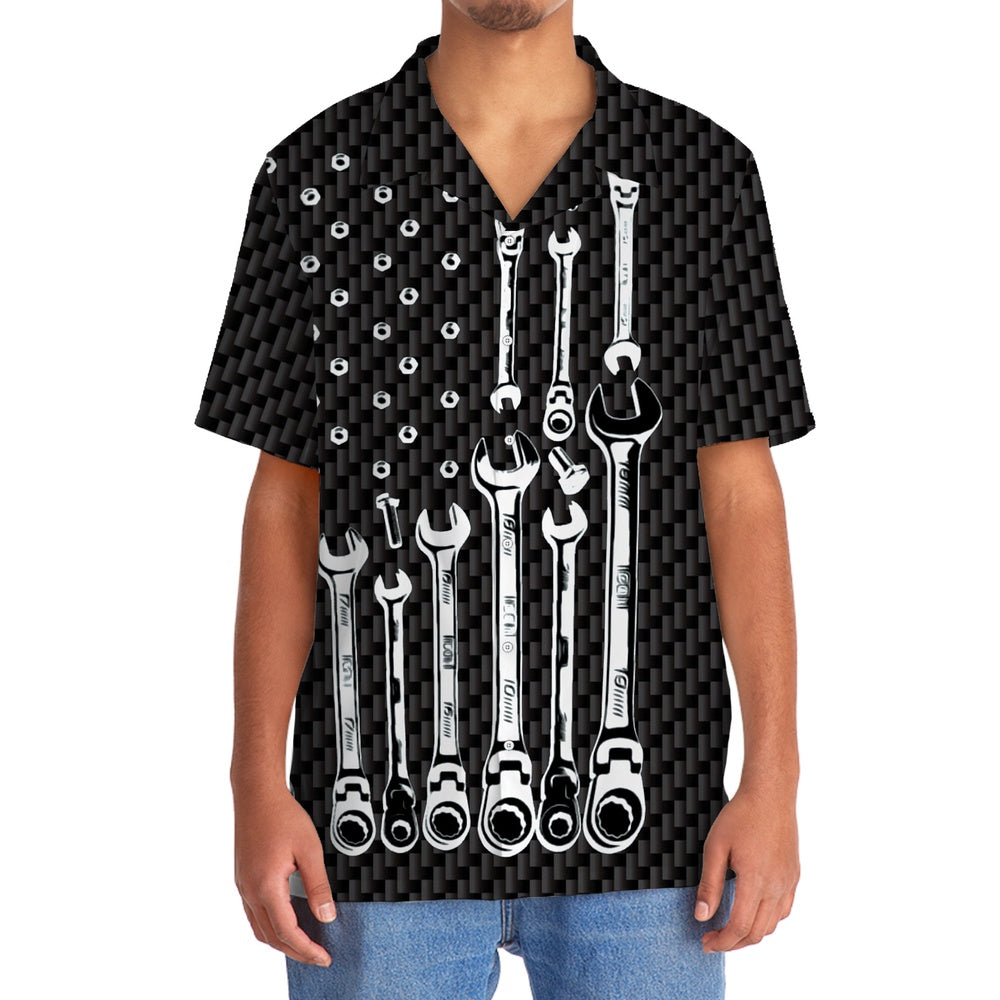 American Mechanic Black And White Hawaiian Shirt, Funny Hawaiian Shirt, Usa Hawaiian Shirt, Vintage Hawaiian Shirts