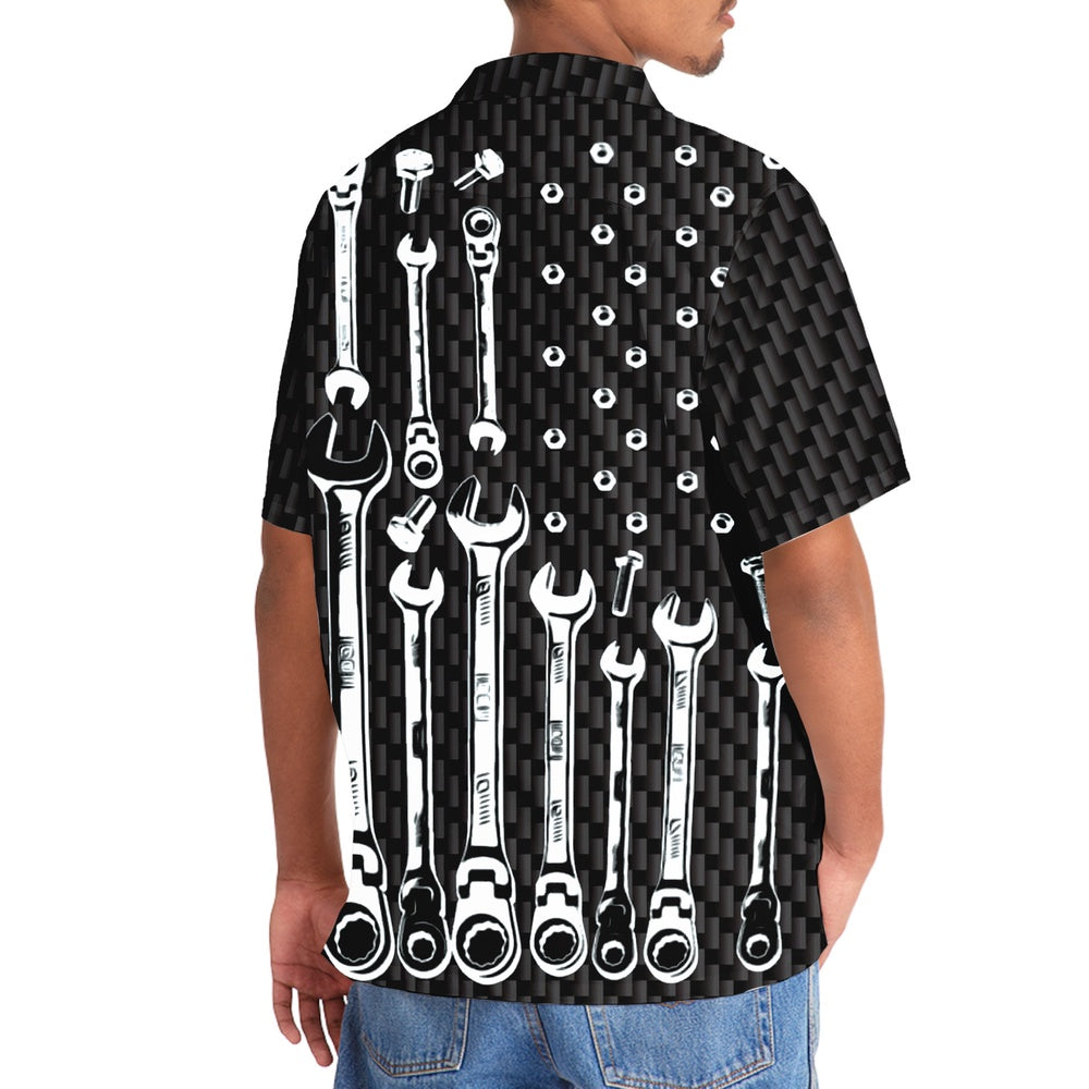 American Mechanic Black And White Hawaiian Shirt, Funny Hawaiian Shirt, Usa Hawaiian Shirt, Vintage Hawaiian Shirts