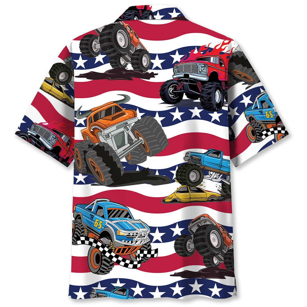 American Monster Truck Hawaiian Shirt, Funny Hawaiian Shirt, Usa Hawaiian Shirt, Vintage Hawaiian Shirts