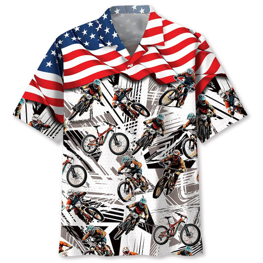 American Mountain Bike Hawaiian Shirt, Funny Hawaiian Shirt, Usa Hawaiian Shirt, Vintage Hawaiian Shirts