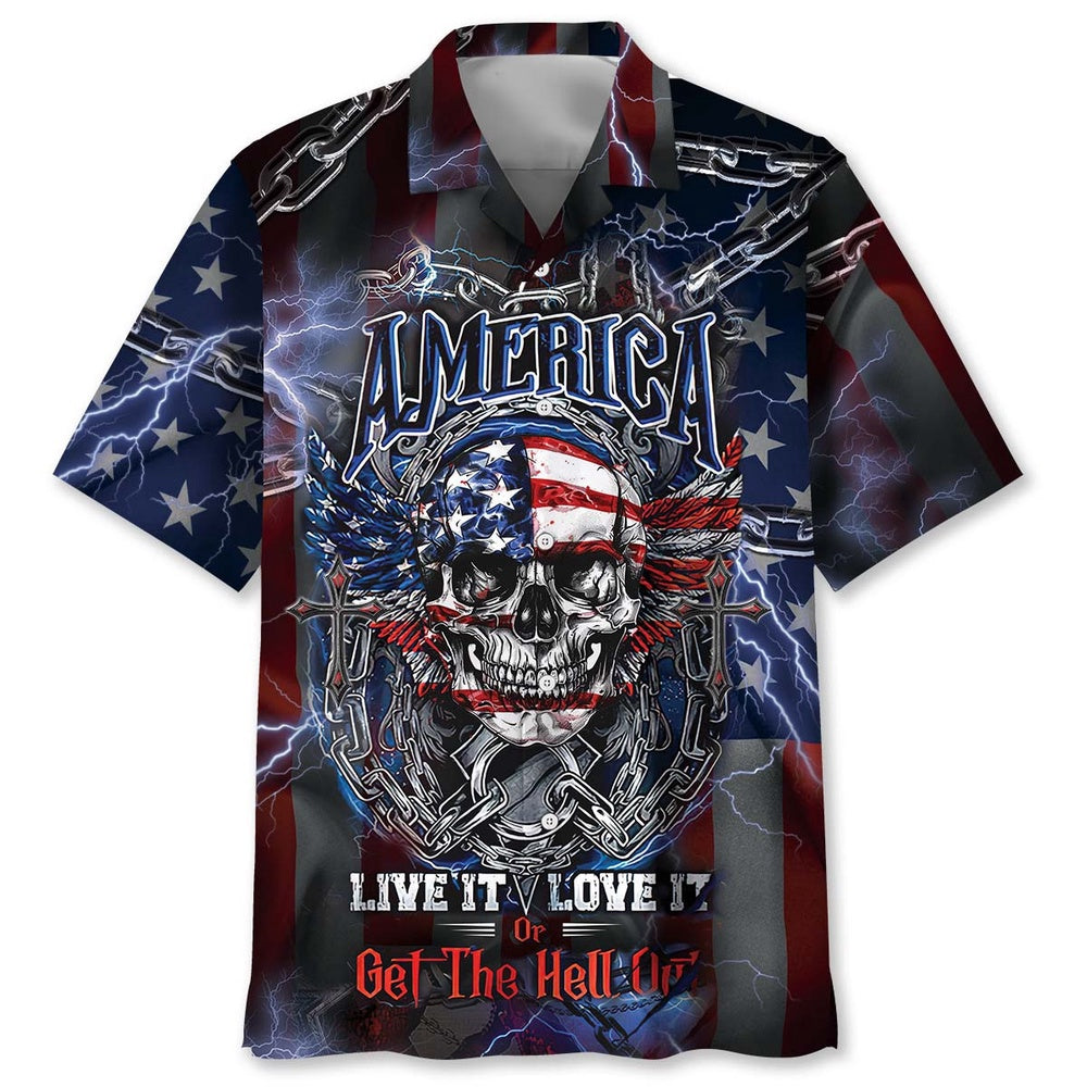 American Patriot Skull Hawaiian Shirt, Funny Hawaiian Shirt, Usa Hawaiian Shirt, Vintage Hawaiian Shirts