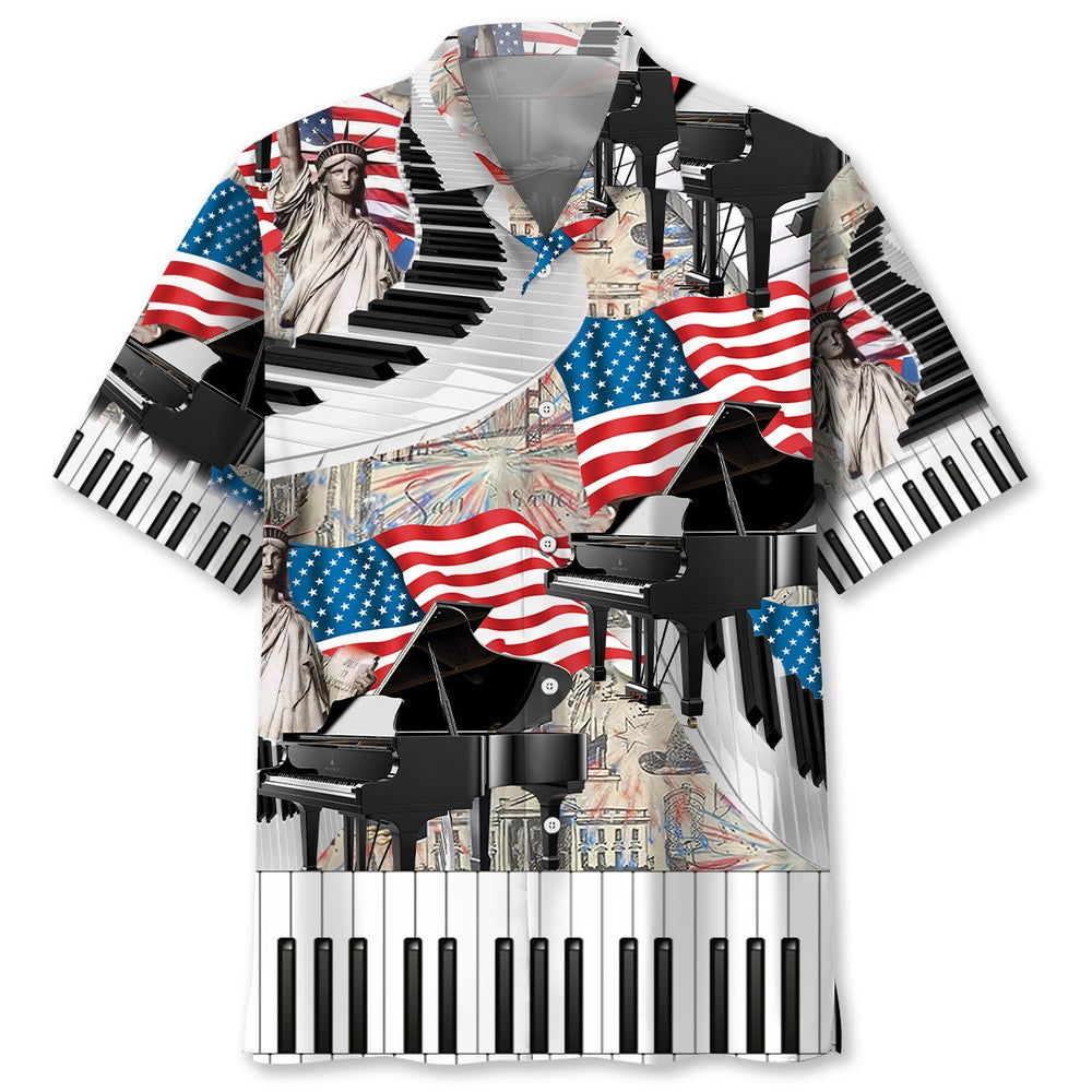 American Piano Patriotic Hawaiian Shirt, Funny Hawaiian Shirt, Usa Hawaiian Shirt, Vintage Hawaiian Shirts