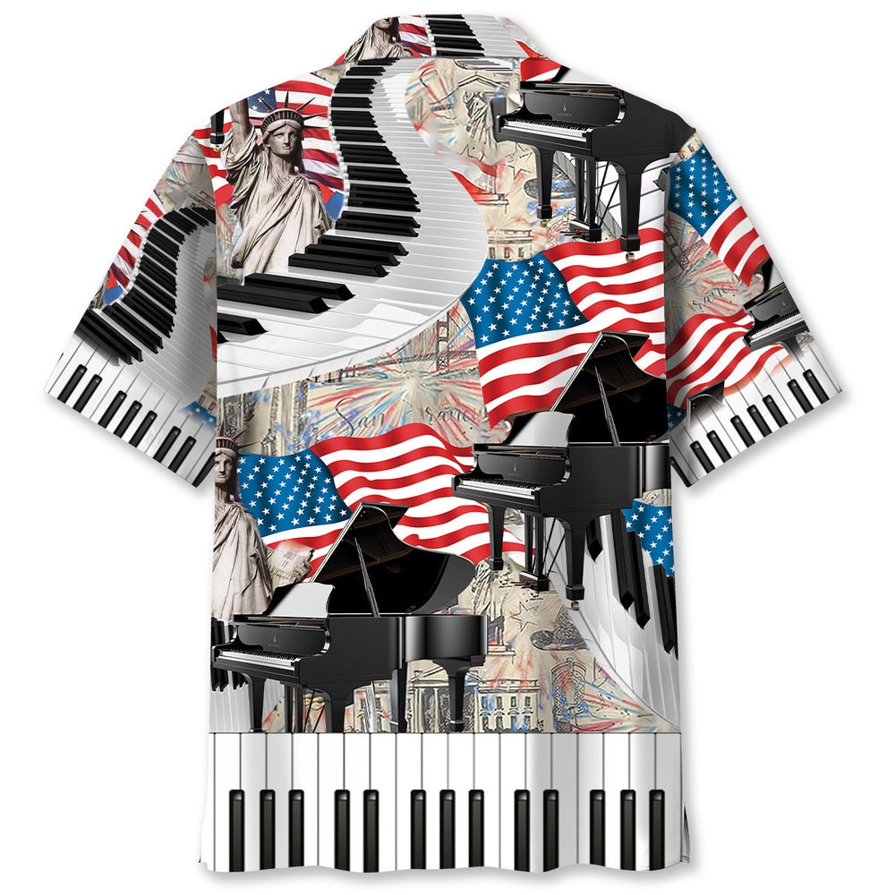 American Piano Patriotic Hawaiian Shirt, Funny Hawaiian Shirt, Usa Hawaiian Shirt, Vintage Hawaiian Shirts