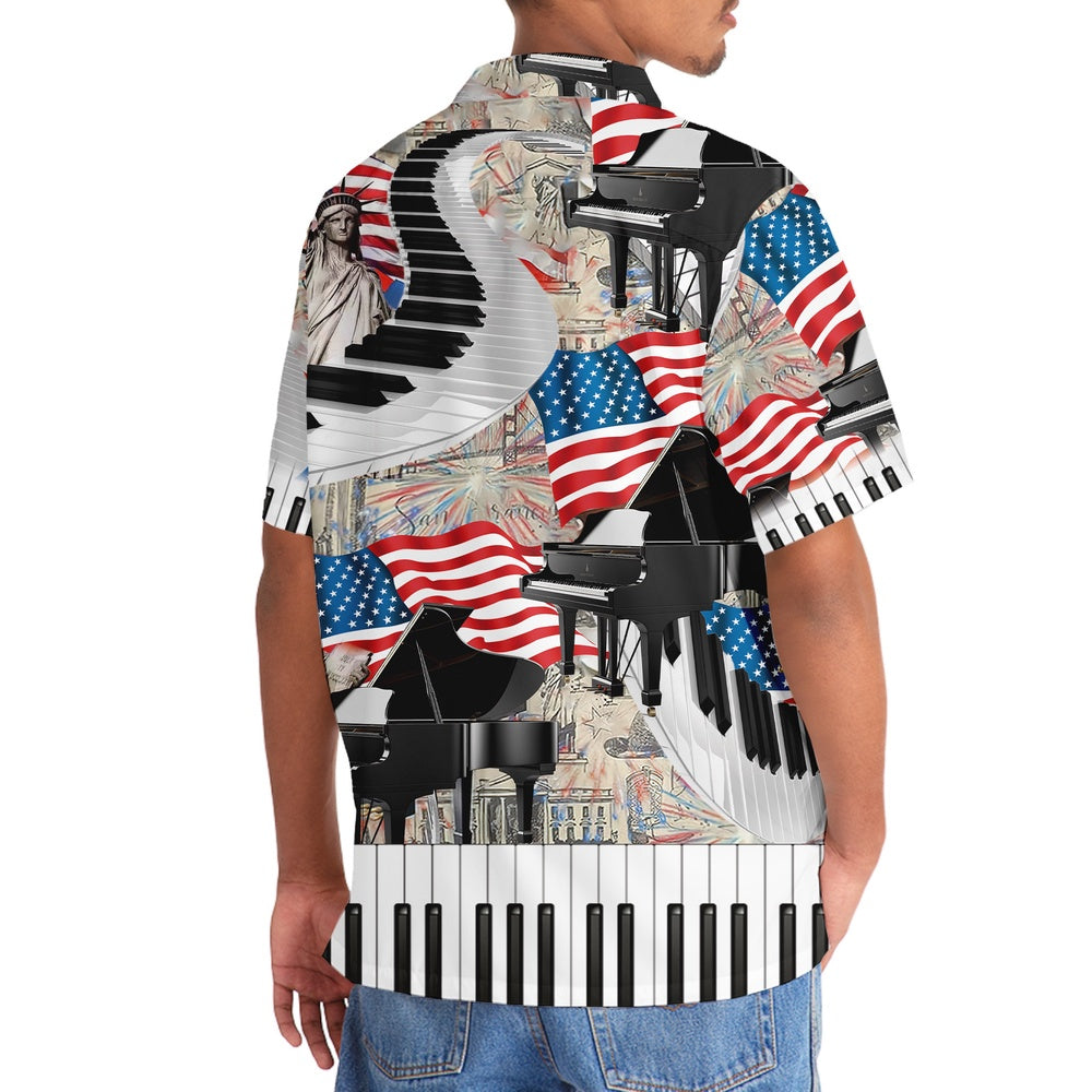 American Piano Patriotic Hawaiian Shirt, Funny Hawaiian Shirt, Usa Hawaiian Shirt, Vintage Hawaiian Shirts