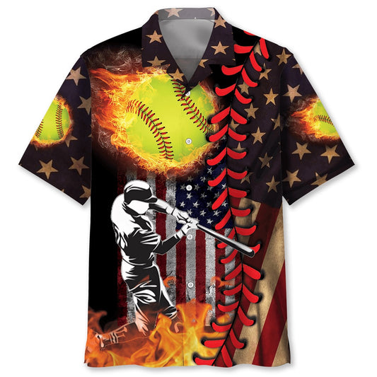 American Softball Hawaiian Shirt, Funny Hawaiian Shirt, Usa Hawaiian Shirt, Vintage Hawaiian Shirts
