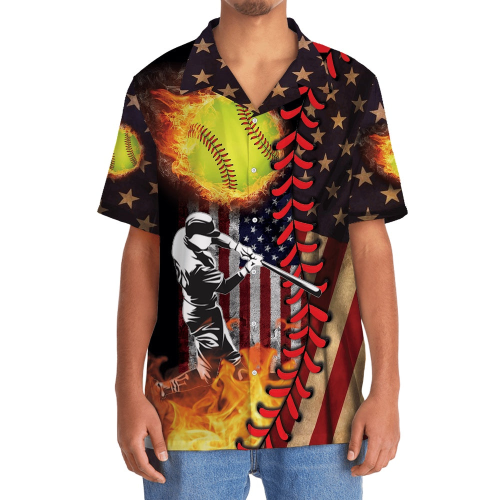 American Softball Hawaiian Shirt, Funny Hawaiian Shirt, Usa Hawaiian Shirt, Vintage Hawaiian Shirts