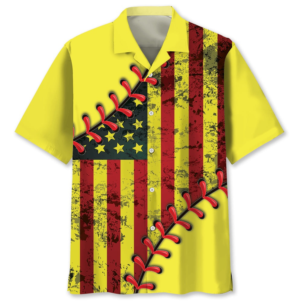American Softball New Hawaiian Shirt, Funny Hawaiian Shirt, Usa Hawaiian Shirt, Vintage Hawaiian Shirts