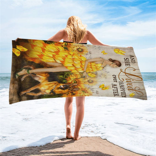 And She Lived Happily Ever After Beautiful Girl German Shepherd Beach Towel - Christian Beach Towel - Religious Beach Towel