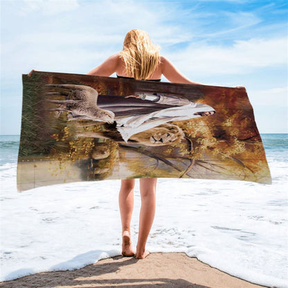 Animal Of God Stunning Lion White Lamb Autumn Forest Beach Towel - Christian Beach Towel