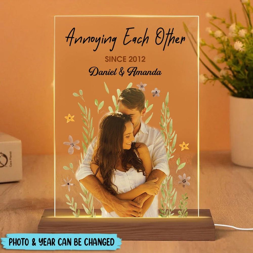 Annoying Each Other Couple On Flower Theme, Personalized Acrylic LED Lamp, Best Gift For Valentine, Mother's Day Night Lights For Bedroom