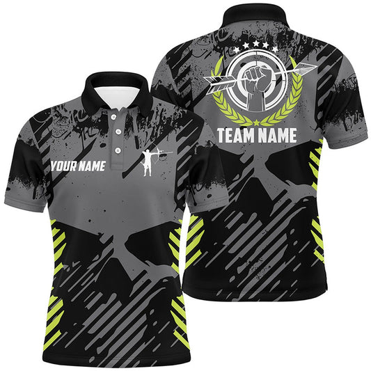 Archery Grey Skull Grunge Style Custom Polo Shirts For Men Best Idea Gifts Shirts For Archers, Archery Team Shirts, Custom Archery Shirts