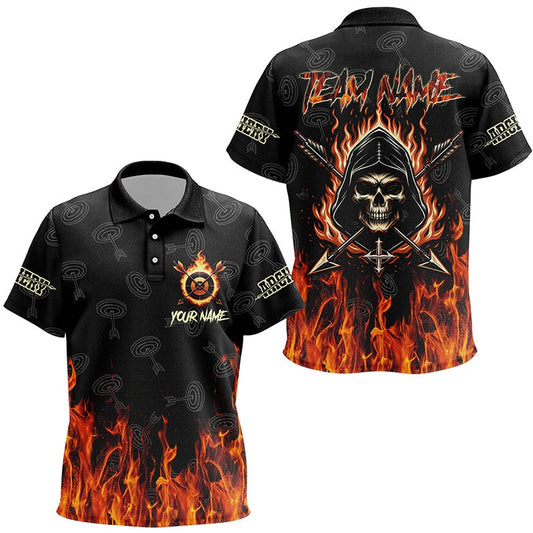 Archery Skull Fire Customized Target Pattern Polo Shirts, Archery Shirts Gifts For Archer, Archery Team Shirts, Custom Archery Shirts