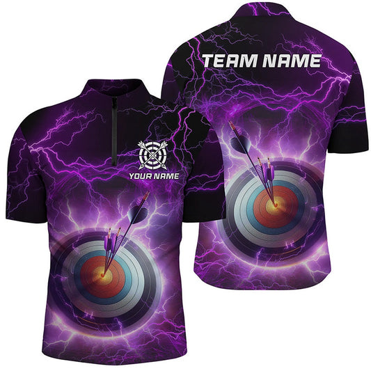 Archery Target Custom Purple Thunder Lightning Men Quarter-Zip Shirts, Archery Jerseys, Archery Team Shirts, Custom Archery Shirts